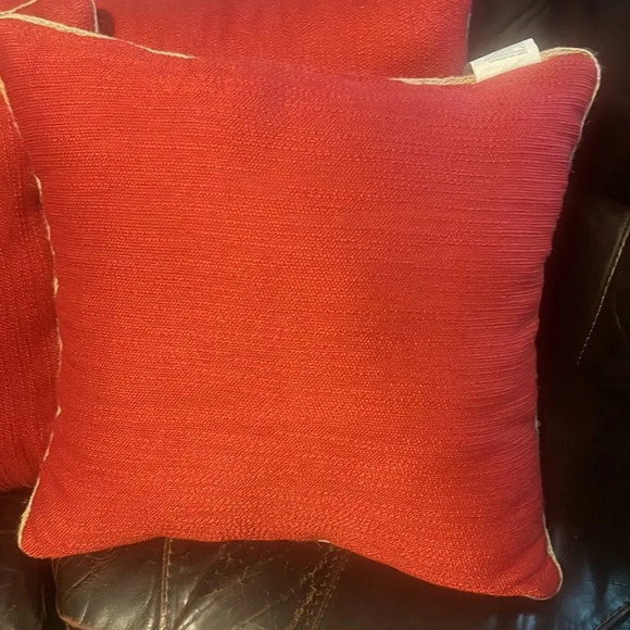 Brentwood Decorative Red Square Pillow with Tan trim - Picture 2 of 9